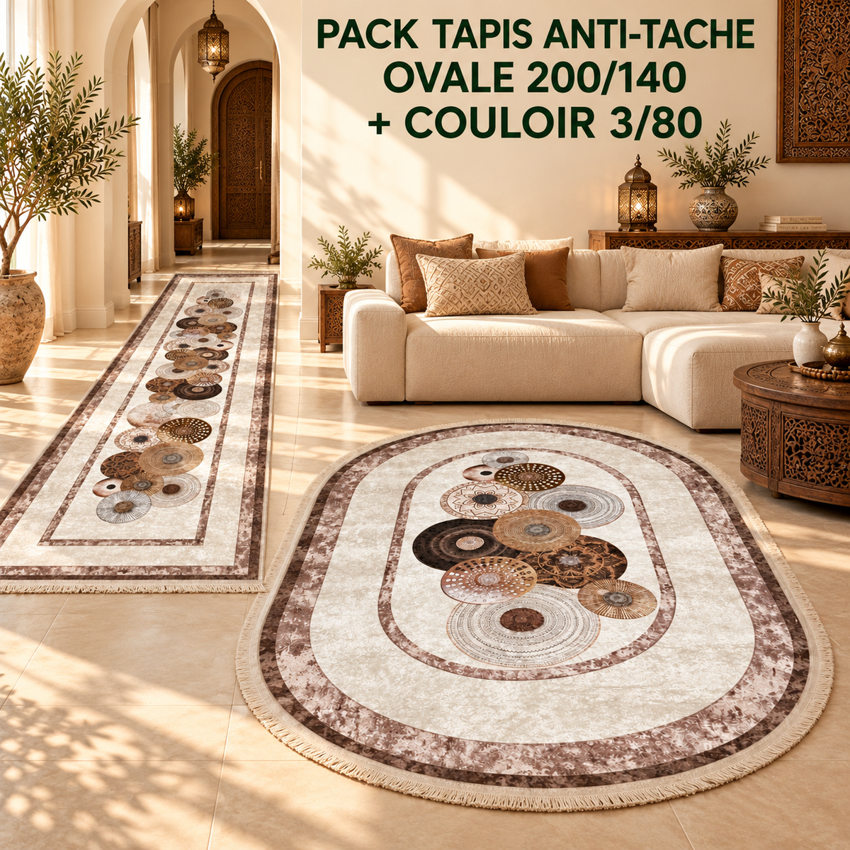 Pack tapis ovale 200/140 + couloir 3/80
