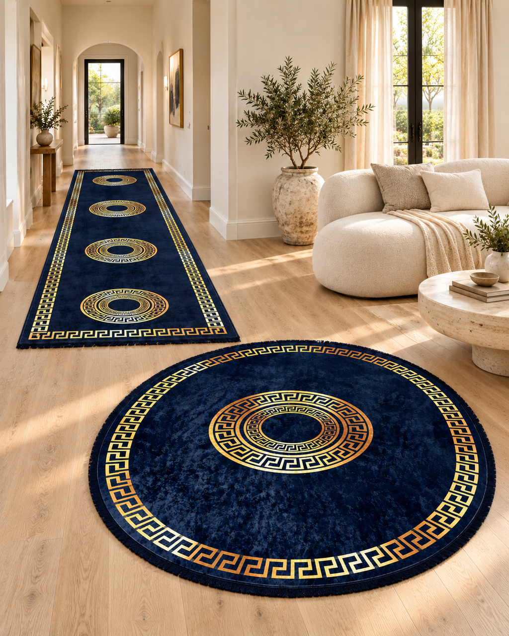 Pack tapis anti-tache ovale 200/140 + couloir 3/80 — Modèle 16 — sans texte