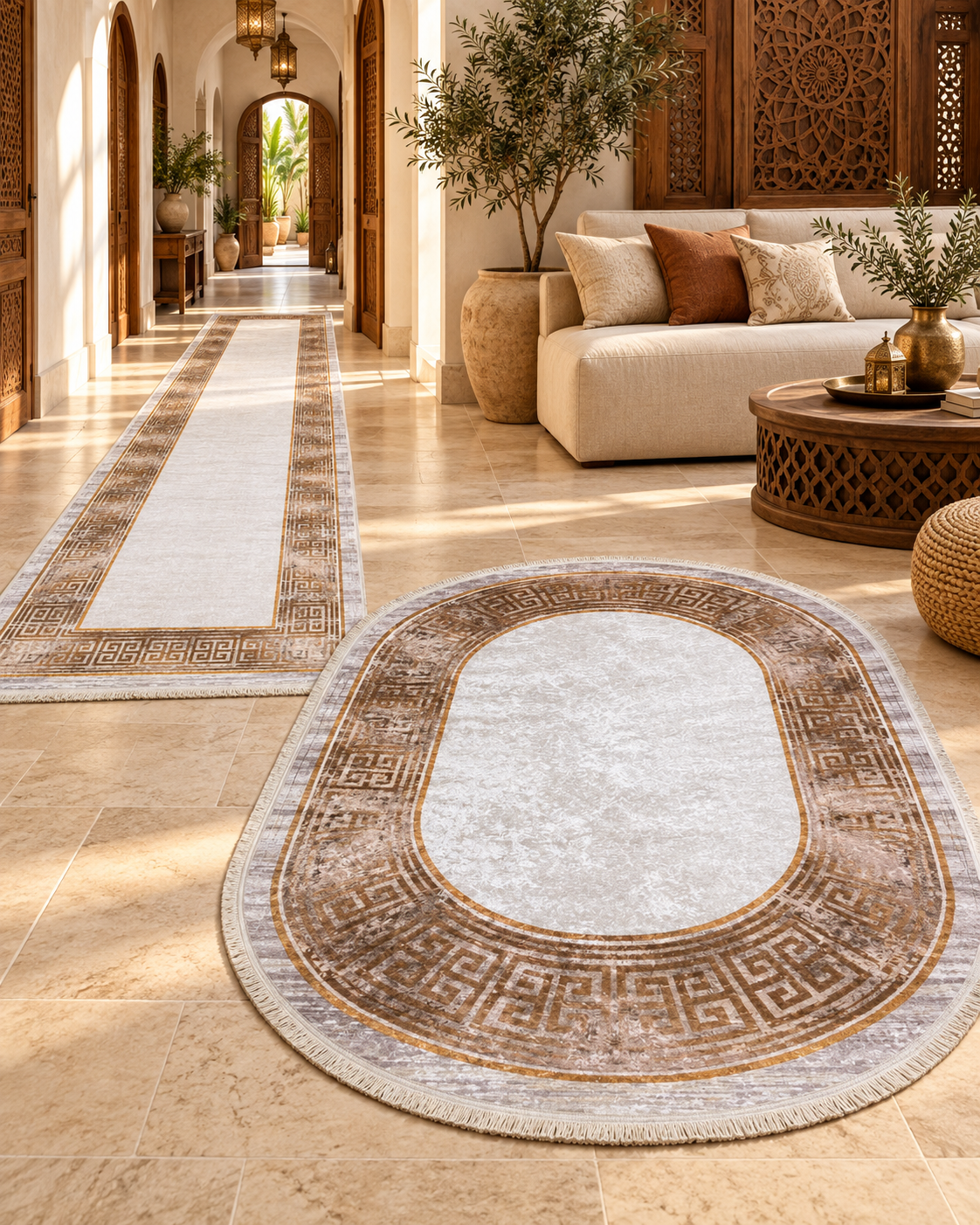 Pack tapis anti-tache ovale 200/140 + couloir 3/80 — Modèle 19 — photo améliorée