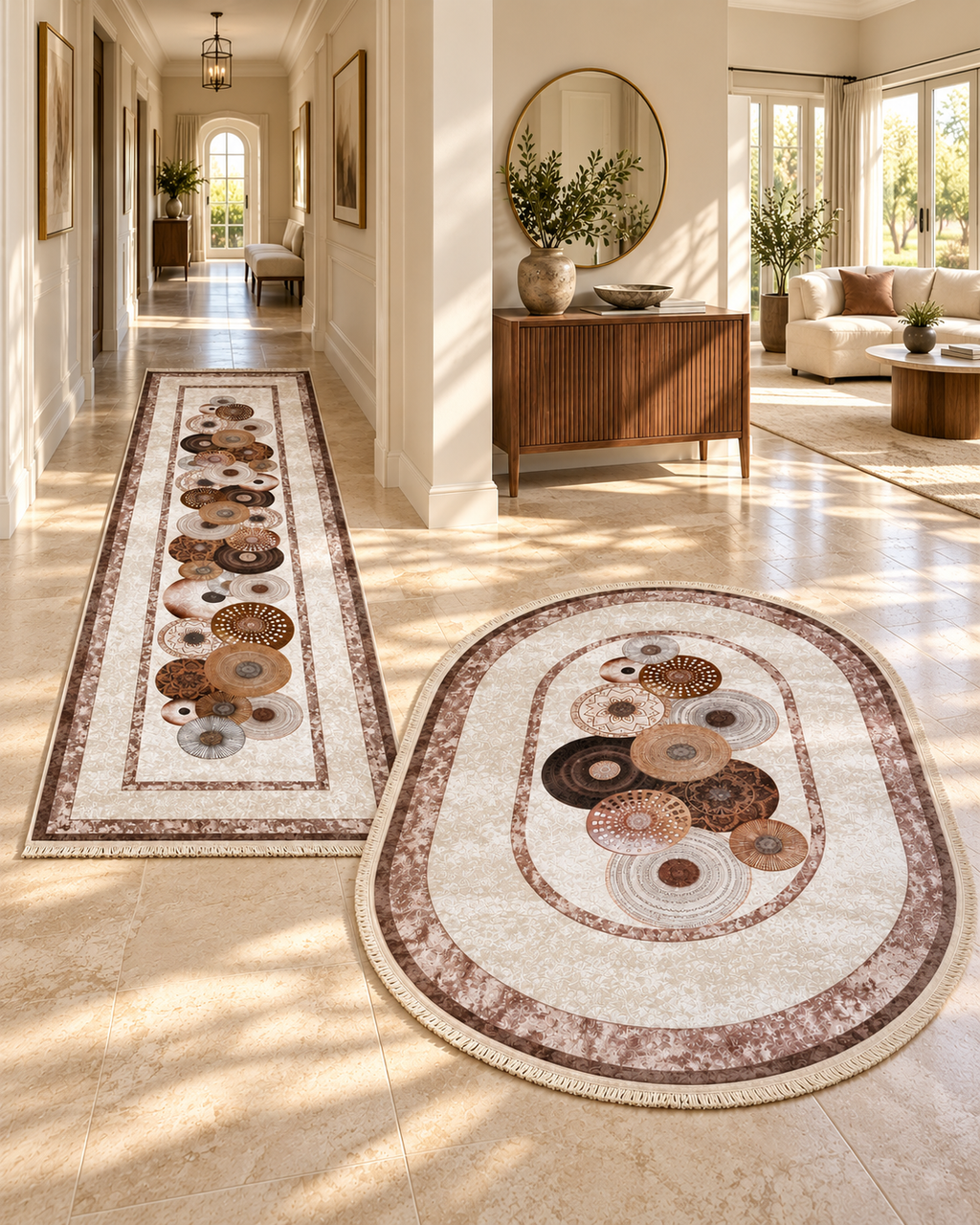 Pack tapis anti-tache ovale 200/140 + couloir 3/80 — Modèle 2 — sans texte