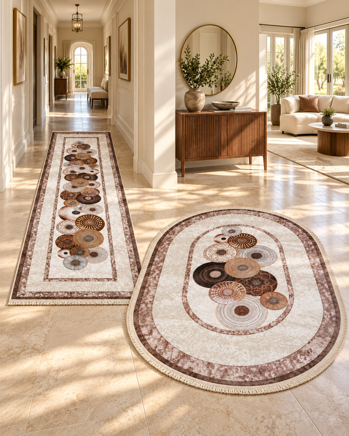 Pack tapis anti-tache ovale 200/140 + couloir 3/80 — Modèle 2 — sans texte