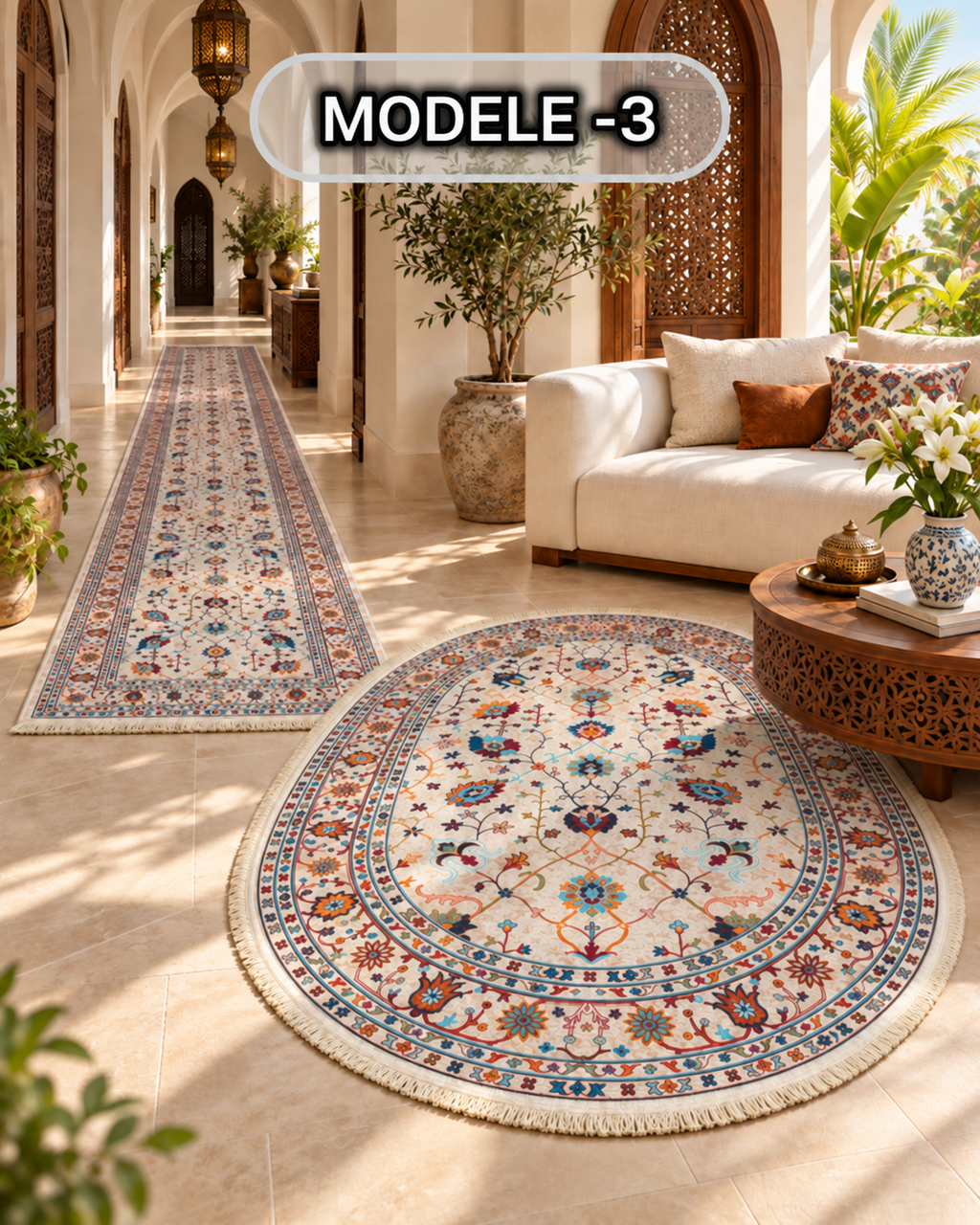 Pack tapis anti-tache ovale 200/140 + couloir 3/80 — Modèle 3