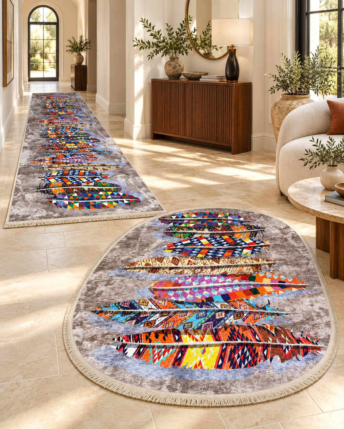 Pack tapis anti-tache ovale 200/140 + couloir 3/80 — Modèle 4 — photo améliorée