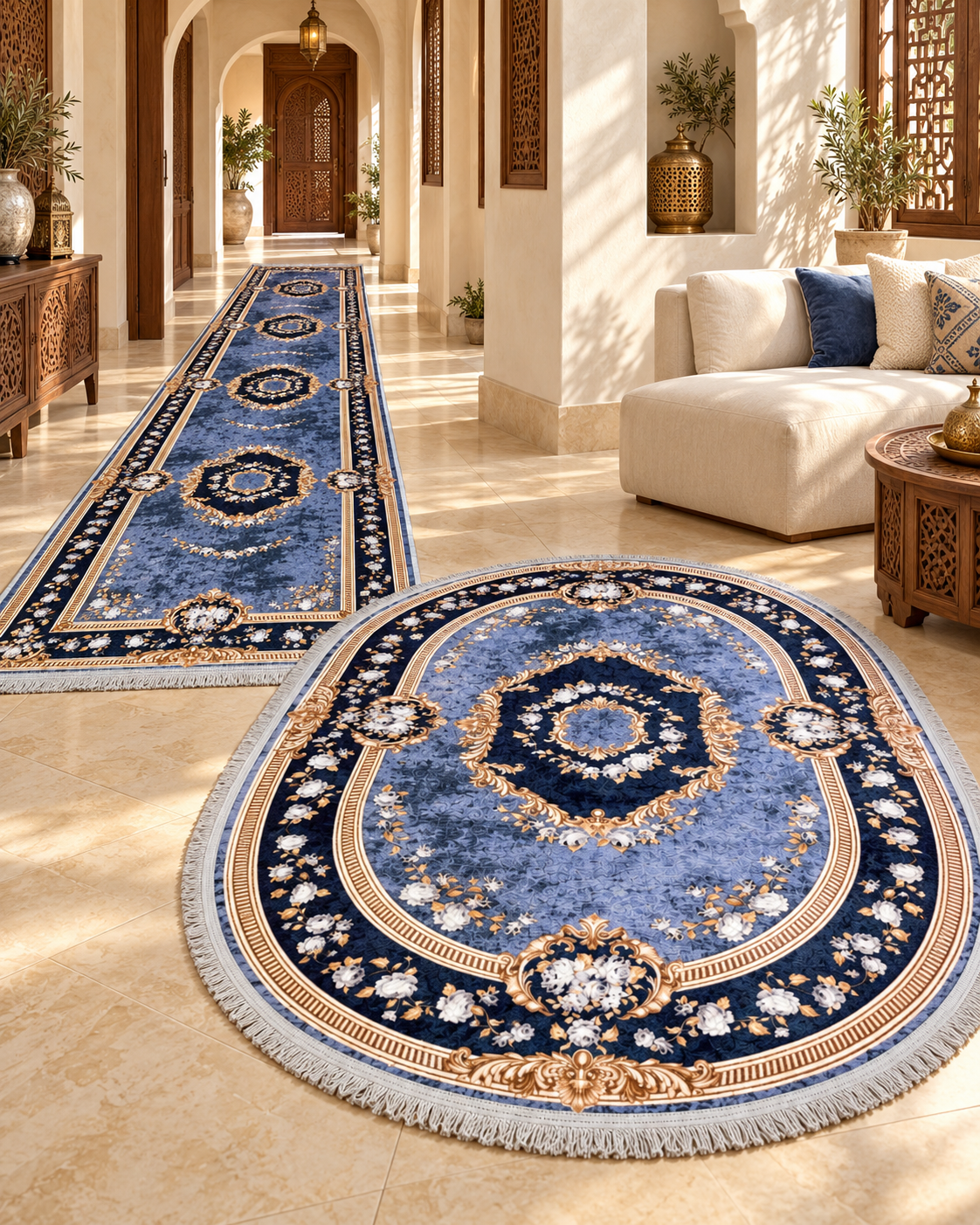 Pack tapis anti-tache ovale 200/140 + couloir 3/80 — Modèle 5 — photo améliorée