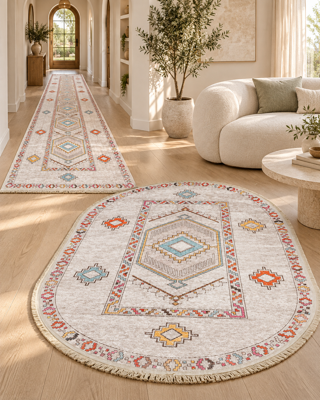 Pack tapis anti-tache ovale 200/140 + couloir 3/80 — Modèle 6 — photo améliorée