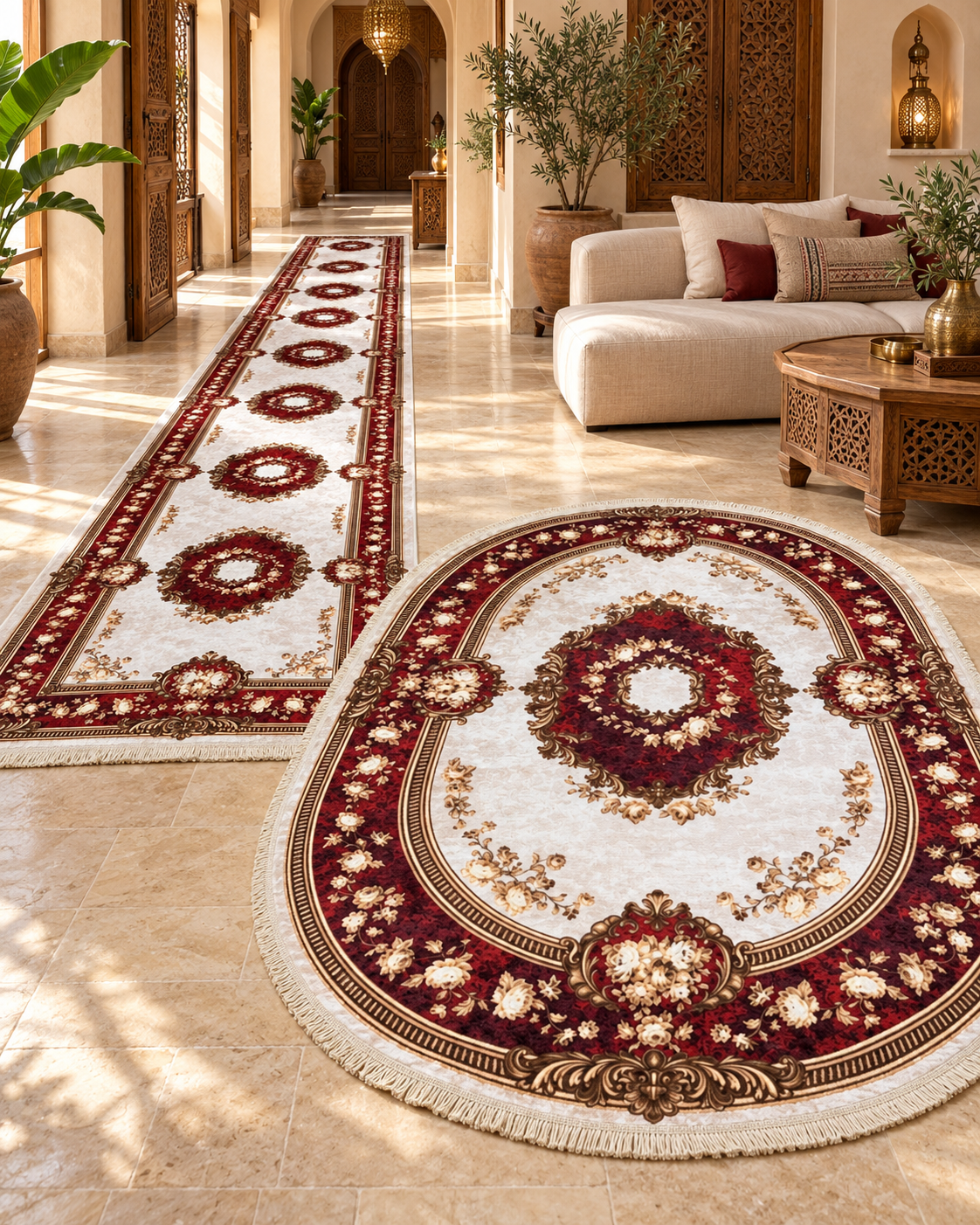 Pack tapis anti-tache ovale 200/140 + couloir 3/80 — Modèle 7 — photo améliorée