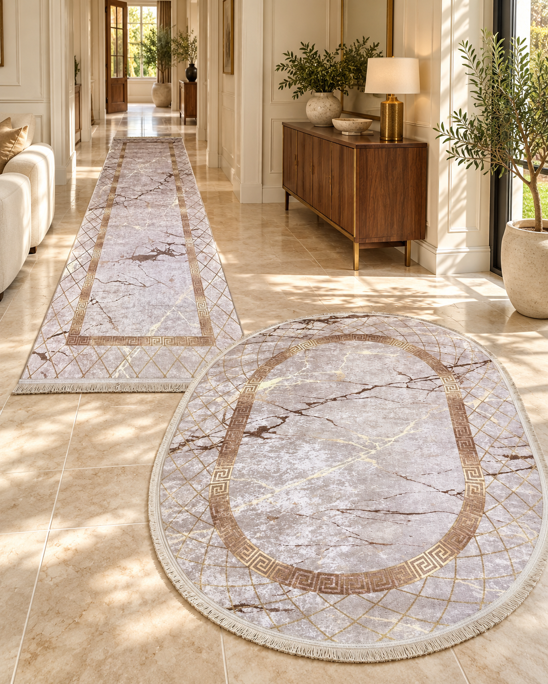 Pack tapis anti-tache ovale 200/140 + couloir 3/80 — Modèle 9 — photo améliorée